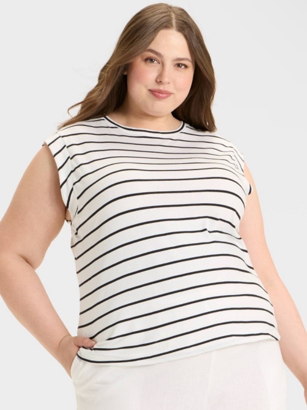 a new day White and Black Striped Sleeveless Crewneck Tank